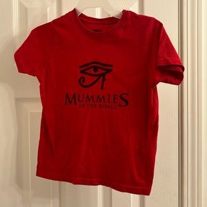 Mummies of the world exhibition Tshirt kids size 5T red worn/washed once